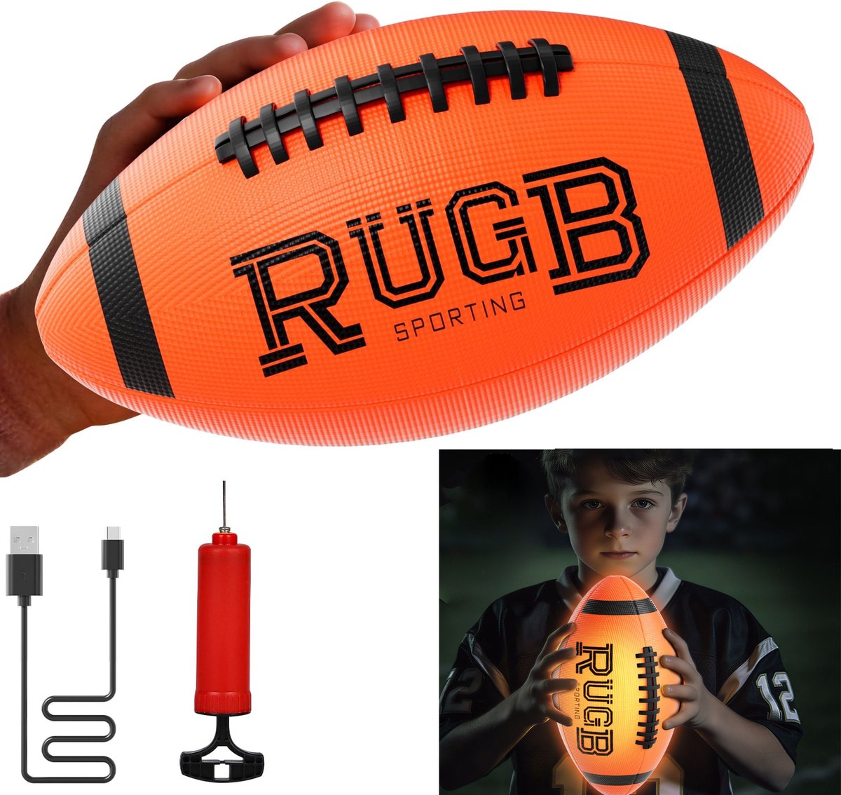Glow-in-the-dark voetbal voor kinderen – Oplaadbaar – Lichtgevende voetbal – Sportspel voor buiten, in de tuin en op de camping – Cadeau voor jongens van 6-15 jaar