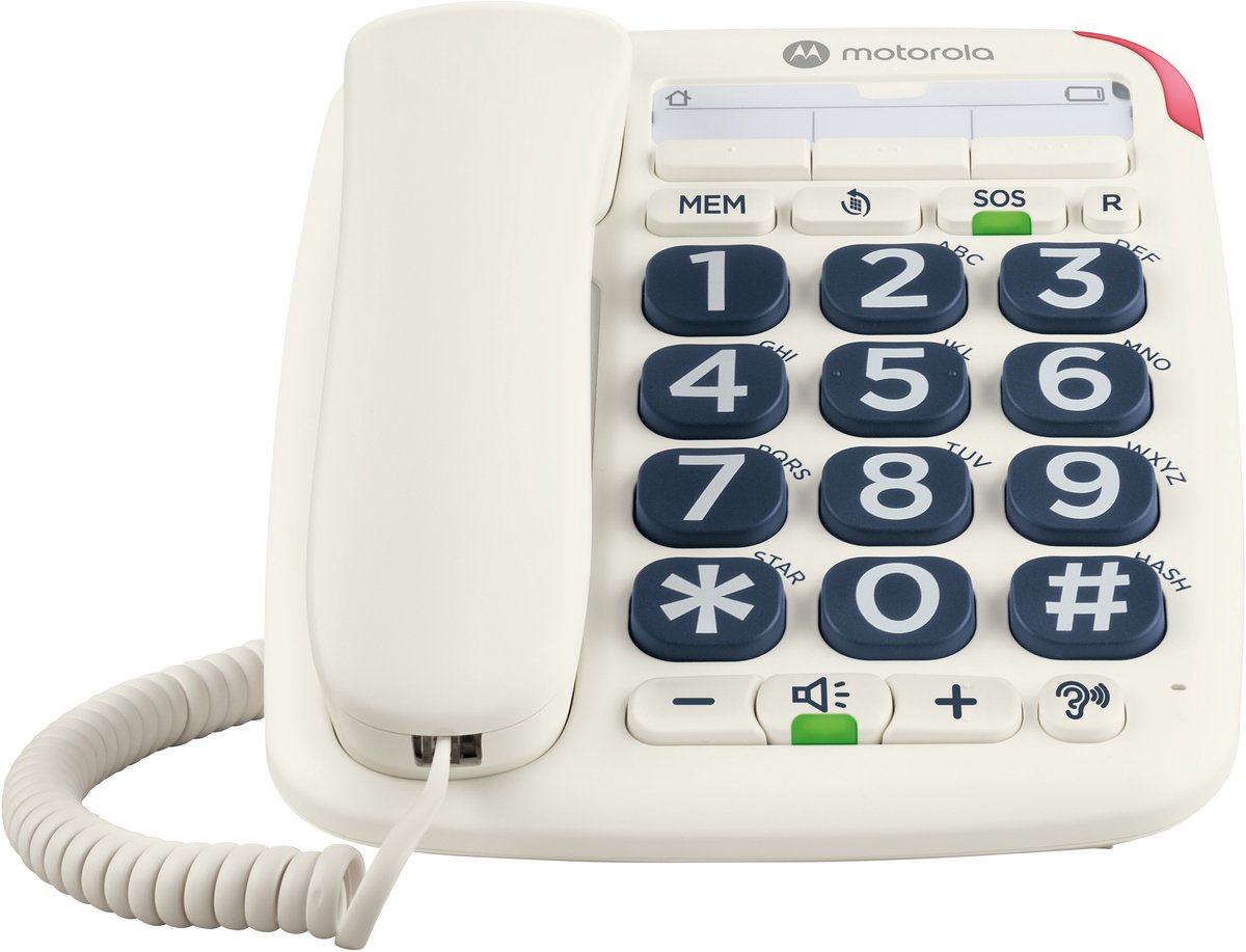Motorola Voice - CT200 Vaste telefoon met snoer, extra grote knoppen, geschikt voor gehoorapparaten, handsfree, SOS-knop, ideaal voor senioren