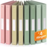 ACROPAQ - 8 x Ringmap A4 4 ringen - Ringband met rugetiket - Rug 3,5 cm - ‘Aarde’ Natuurcollectie - Ordner / Ringband - Ringmappen, Ringmapjes, Ringband 4 rings, Multomap 4 ring