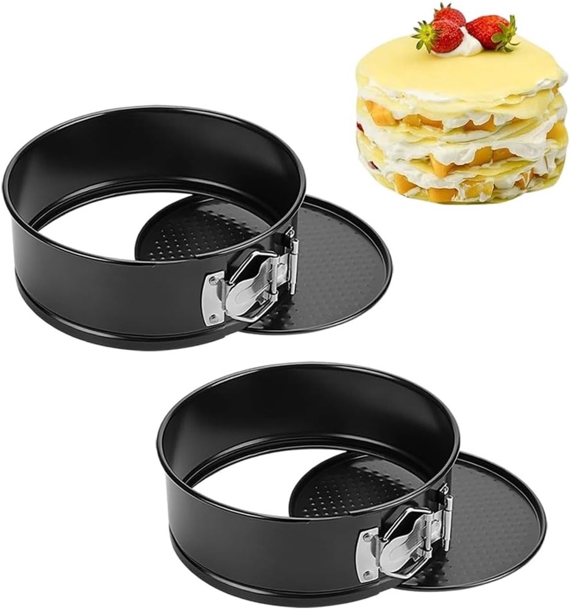 Set van 2 Mini Springvormpannen 12 cm - Lekvrij Stalen Cakevorm, Antiaanbaklaag en Verwijderbare Bodem voor Taarten, Verjaardagen en Bruiloften