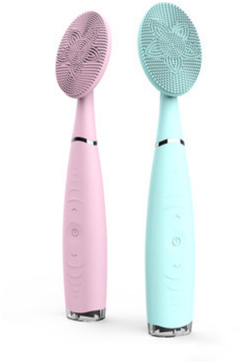 Elektrische Gezichtsreinigingsborstel van Silicone, IPX6 Waterbestendig, Draagbare Gezichtsscrubber in （groen+roze）