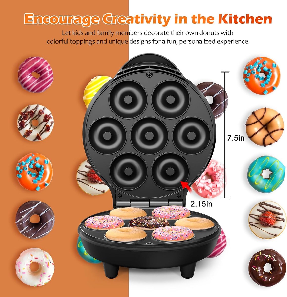 Mini-donut-, wafel- en cakemaker - bakmachine voor thuis met 7 vakjes, ideaal voor ontbijt, snacks, desserts en meer. — cadeau in Kookcadeaus - foto 5