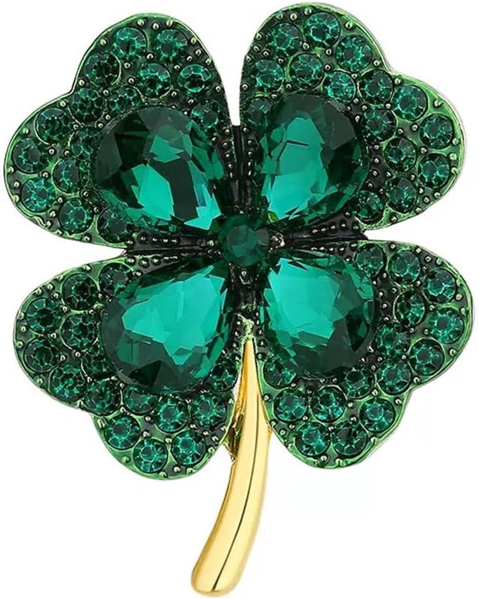 Vier Blad Klaver Crystal Strass Broche Kraag Pin Lucky Clover Broach Bruiloft Banket Boeket Voor Vrouwen Meisjes, Metaal