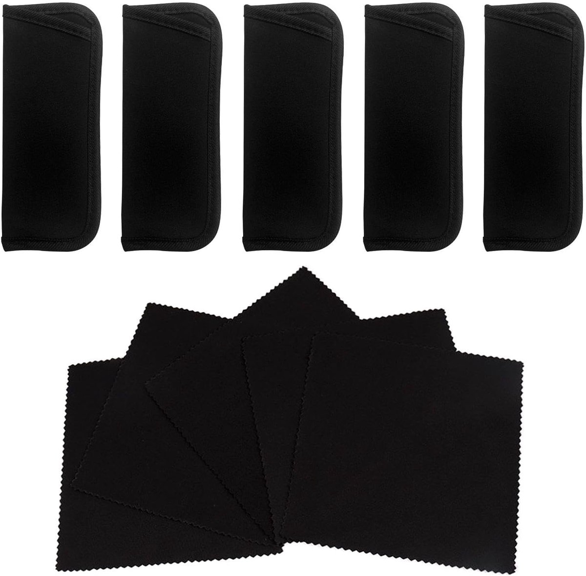 Verpakking met 5 zwarte brillenvakken en 5 brillendoekjes, eenvoudige vakken voor het opbergen van bril, draagbare brillenkokers, brillenaccessoires, Zwart, M