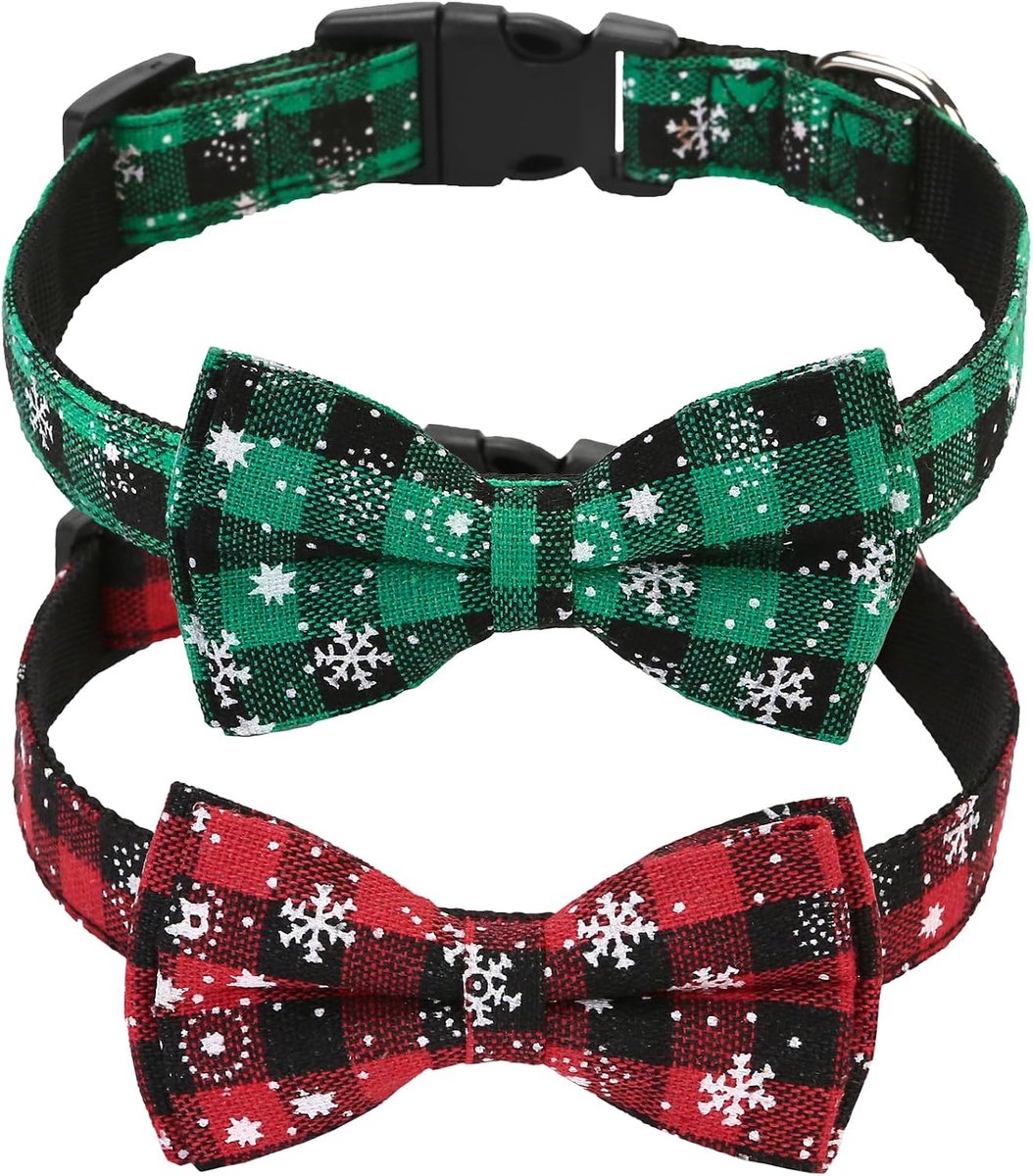 Hondenhalsband met afneembare vlinderdas, zacht en comfortabel, verstelbare hondenhalsband, 2 stuks, veiligheidsgesp, sneeuwvlok met kerstdesign (S)