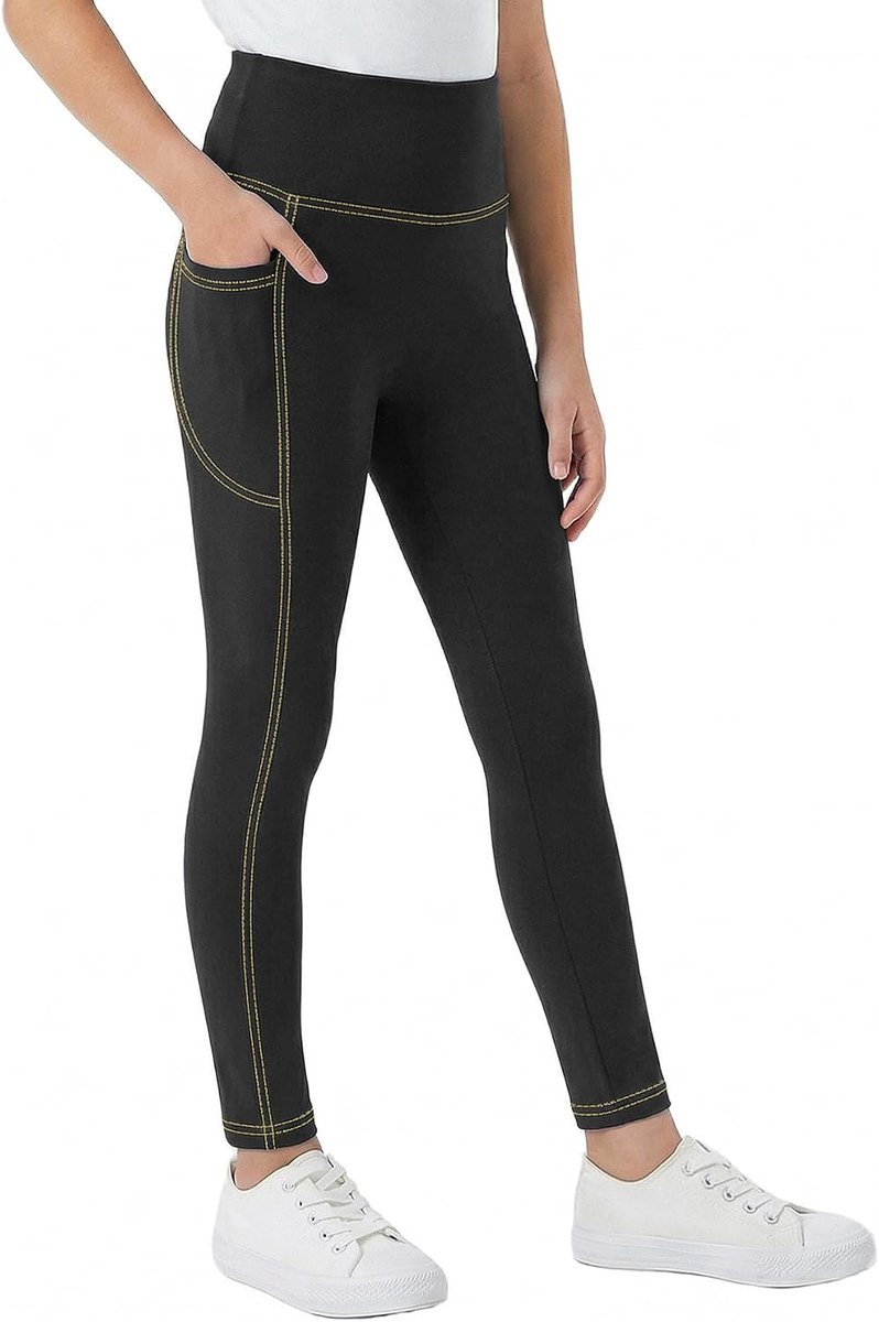 Meisjes Ademende skinny legging met zakken in jeanslook Slim fit Hoge taille Legging Comfortabel Legging Kinderbroeken School Kleding voor dagelijks gebruik 6-13 jaar, maat 116-164
