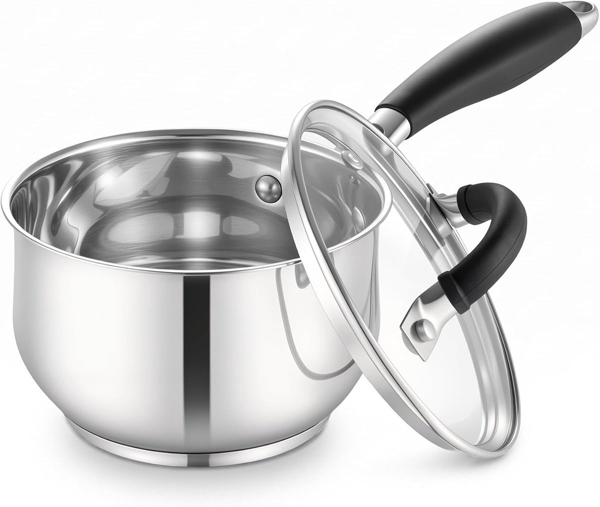 Steelpan 14cm, roestvrij staal melkkan inductie met glazen deksel