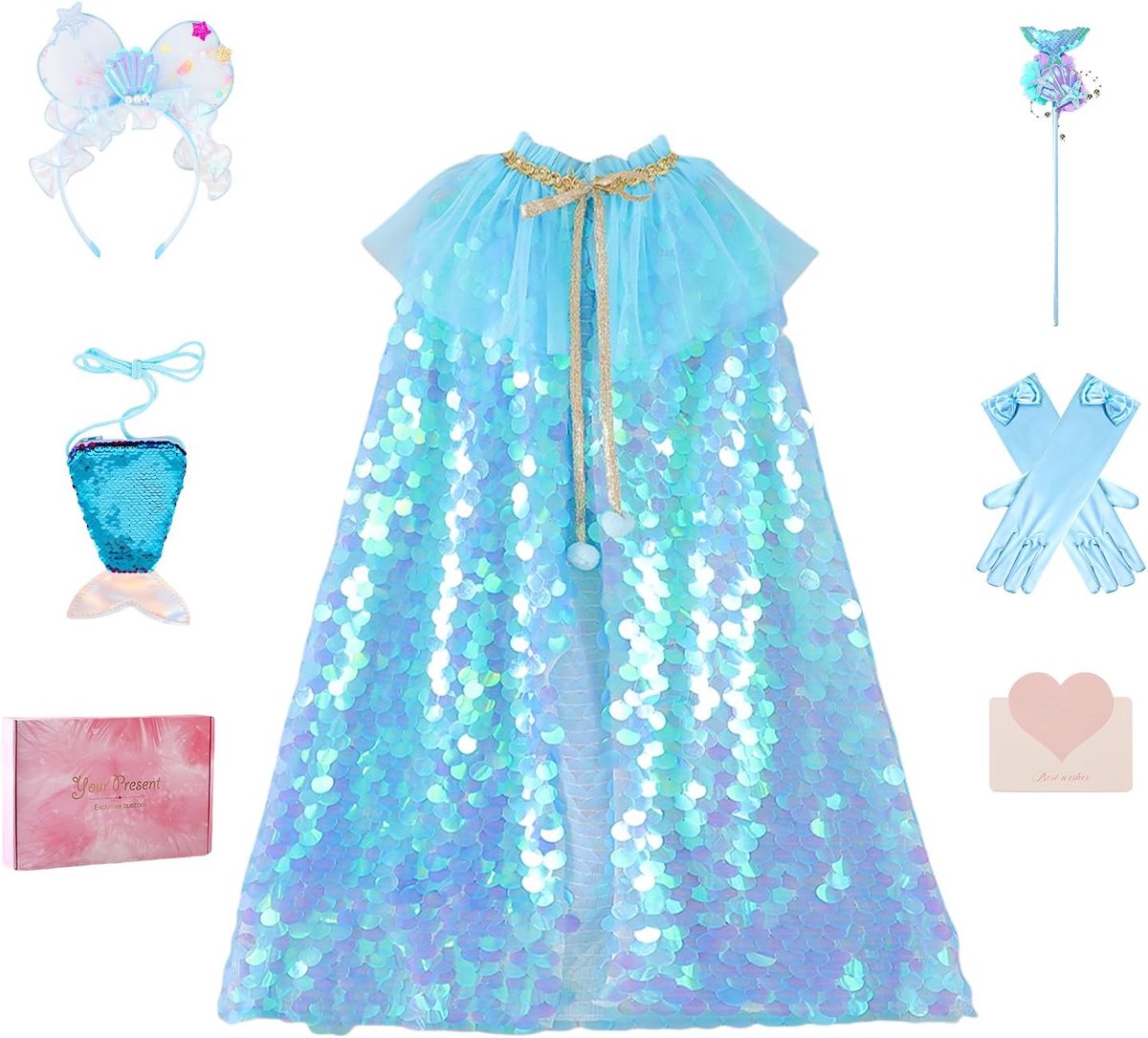 Cape voor Meisjes van 7 Jaar en Ouder,Kleurrijke Prinsessenkostuums met Glanzende Pailletten,Regenboogmantel,Cape voor Rollenspel,Halloweenfeest,Inclusief Geschenkdoos