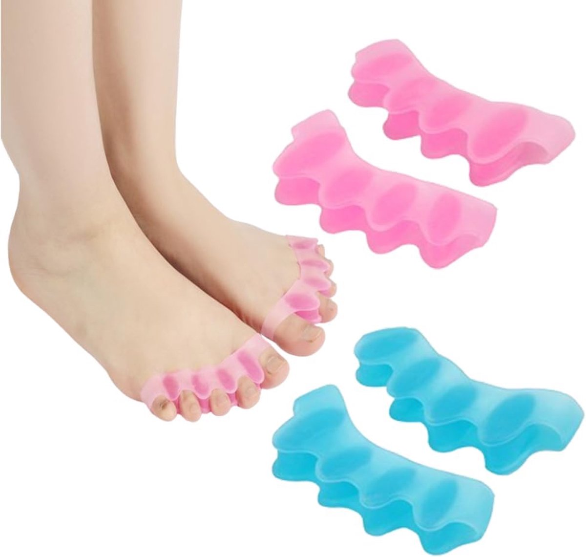 Teenverdelers, Hallux Valgus corrector, meermaals wasbare gel teenklauwscheider om de tenen te ontspannen, hallux valgus (blauw/roze)