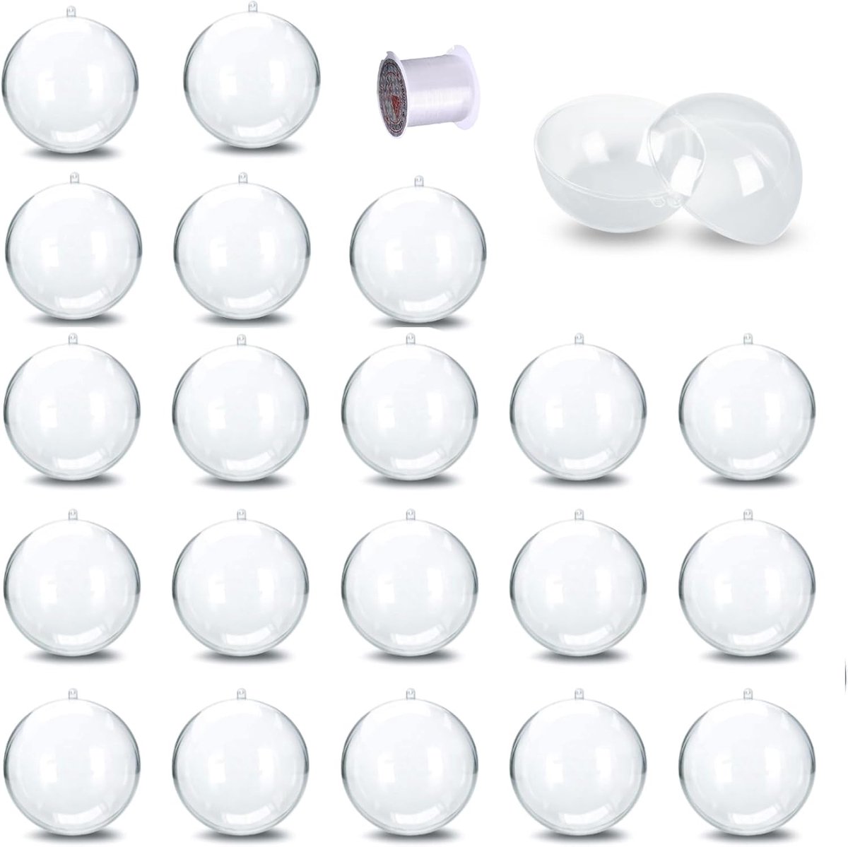 Kerstballen Van Kunststof, 20 Stuks Gepersonaliseerde Kerstballen Transparant om Te Vullen, Kerstbal Kristalhelder met Ophangoogje, Voor Doe-het-zelf Kerstboomversiering