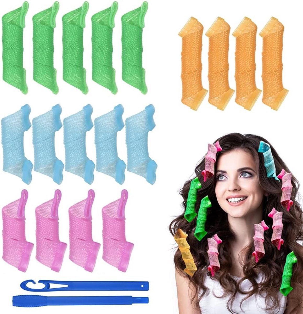 Haar Krulset 18 Stuks, Warmtevrije Spiralen van 25 cm en 15 cm voor Mooie Krullen en Volume