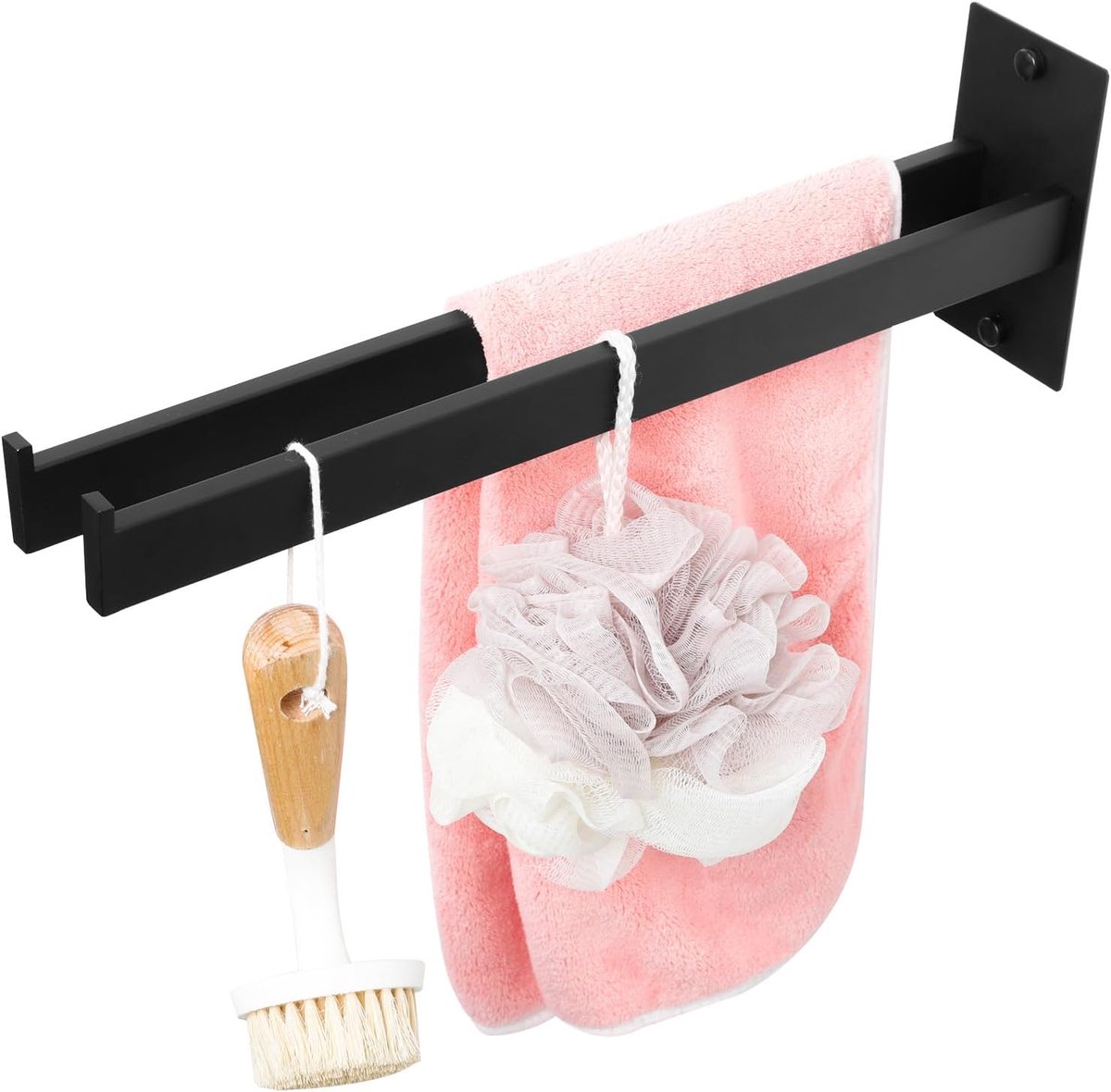 Handdoekhouder voor badkamer, handdoekhouder van roestvrij staal, zelfklevend, 5 kg, 39 cm, twee armen, zelfklevend, gastendoekhouder, wandmontage voor badkamer en keuken