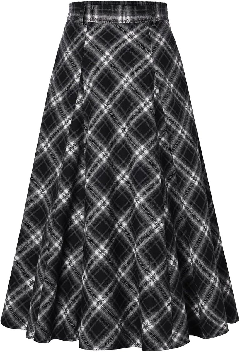 Kasin Damesrok, lange maxi-rok, geruit, hoog getailleerd, Schotse rok
