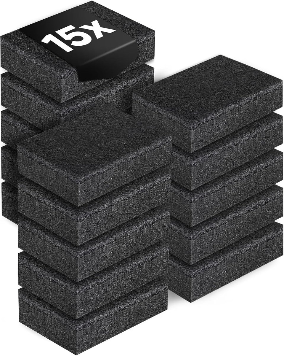 15 Stuks Keukenspons Zwart, Schoonmaakborstel 9x7x3cm, Tweezijdige Afwasspons met Scheerspons, Reinigingsspons Zuigkrachtig, Duurzaam en Universeel Inzetbaar