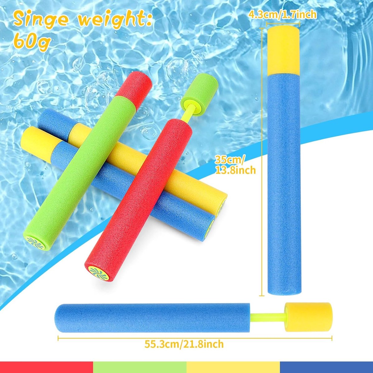 Waterpistool voor kinderen, 4 stuks, 38 cm, schuimrubberen waterpistolen, spuitpistool, water, kleurrijk, party, strand, zwembad, strandspeelgoed voor jongens en meisjes