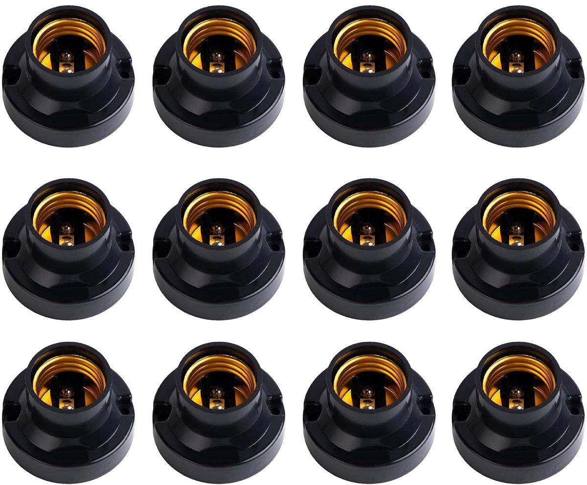 12 stuks E27-fitting, fitting om vast te schroeven, lampfitting E27, universele lampvoetjes, lampfittingen vintage, voor ledlampen, zwart