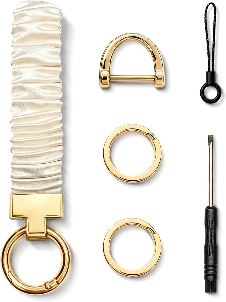 Pols sleutelhanger beige, D-ring voor autosleutel