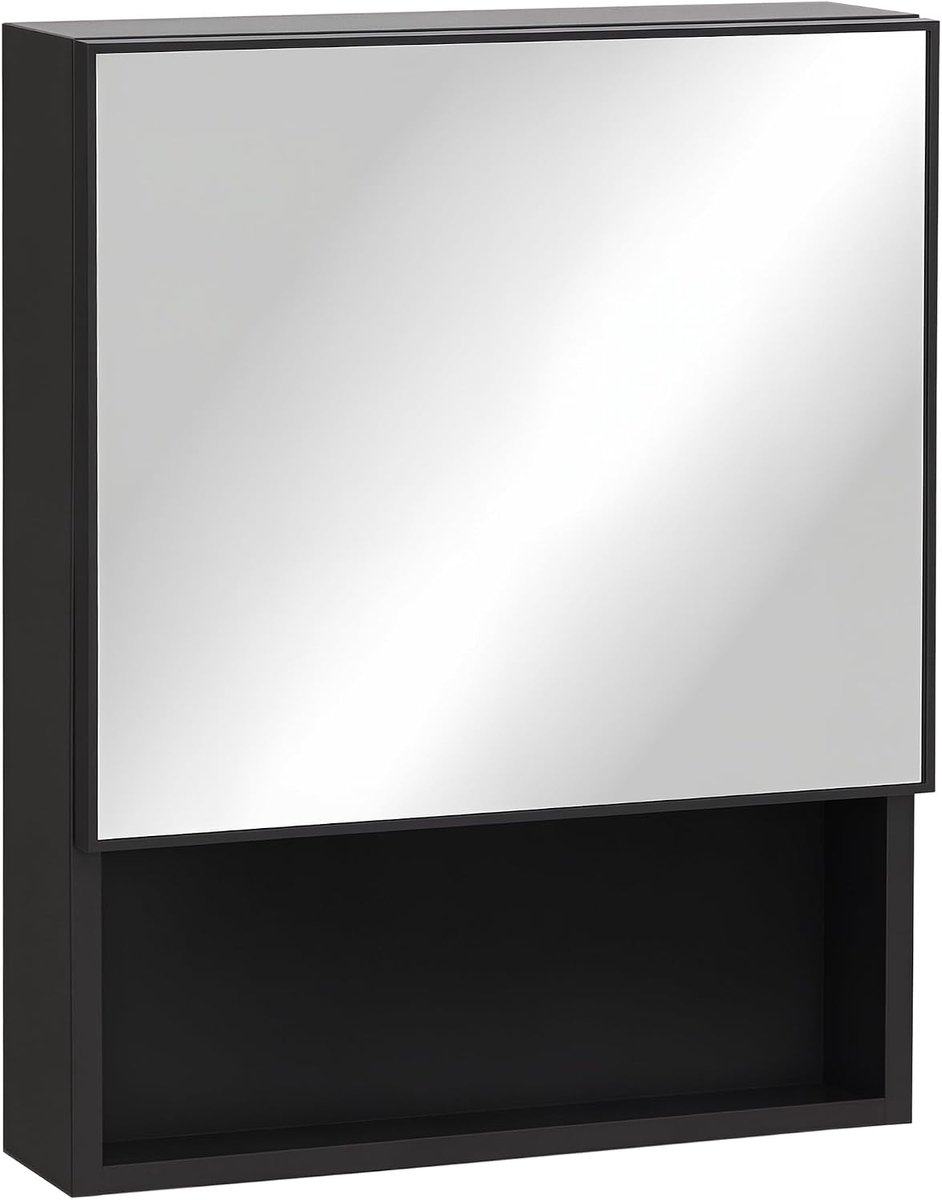Kleankin Spiegelkast Bad met Spiegeldeur 46x13,5x58 cm Zwart