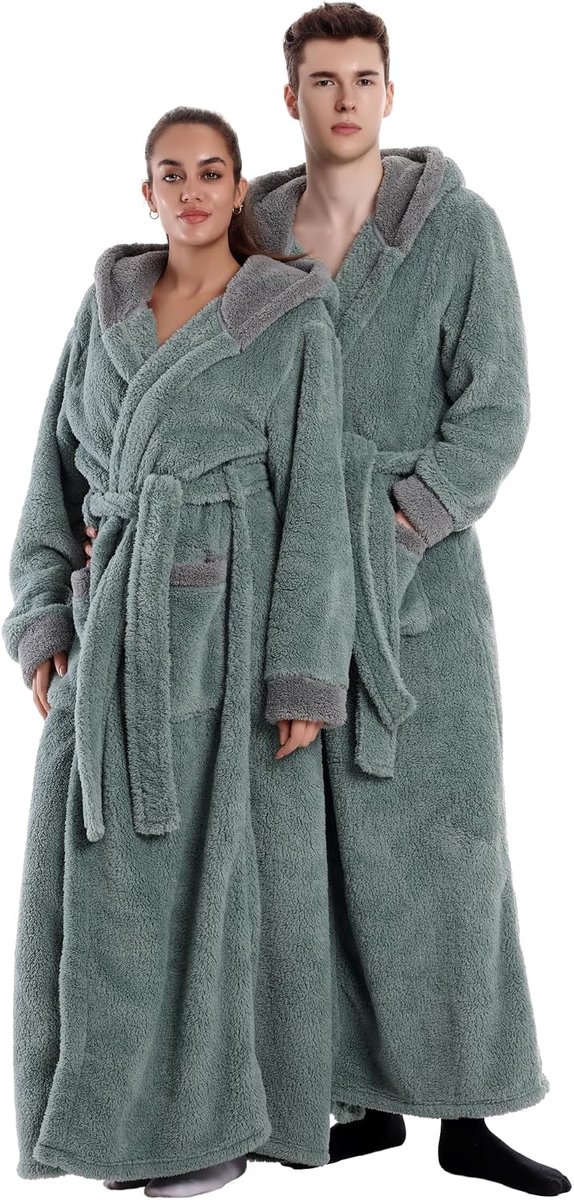 Badjas met Hoed, Zacht Flanel Materiaal, Een Maat voor Mannen en Vrouwen, Kan Worden Geschenkt Aan een Geliefde Ouder Object of Vriend(Mist Blue)