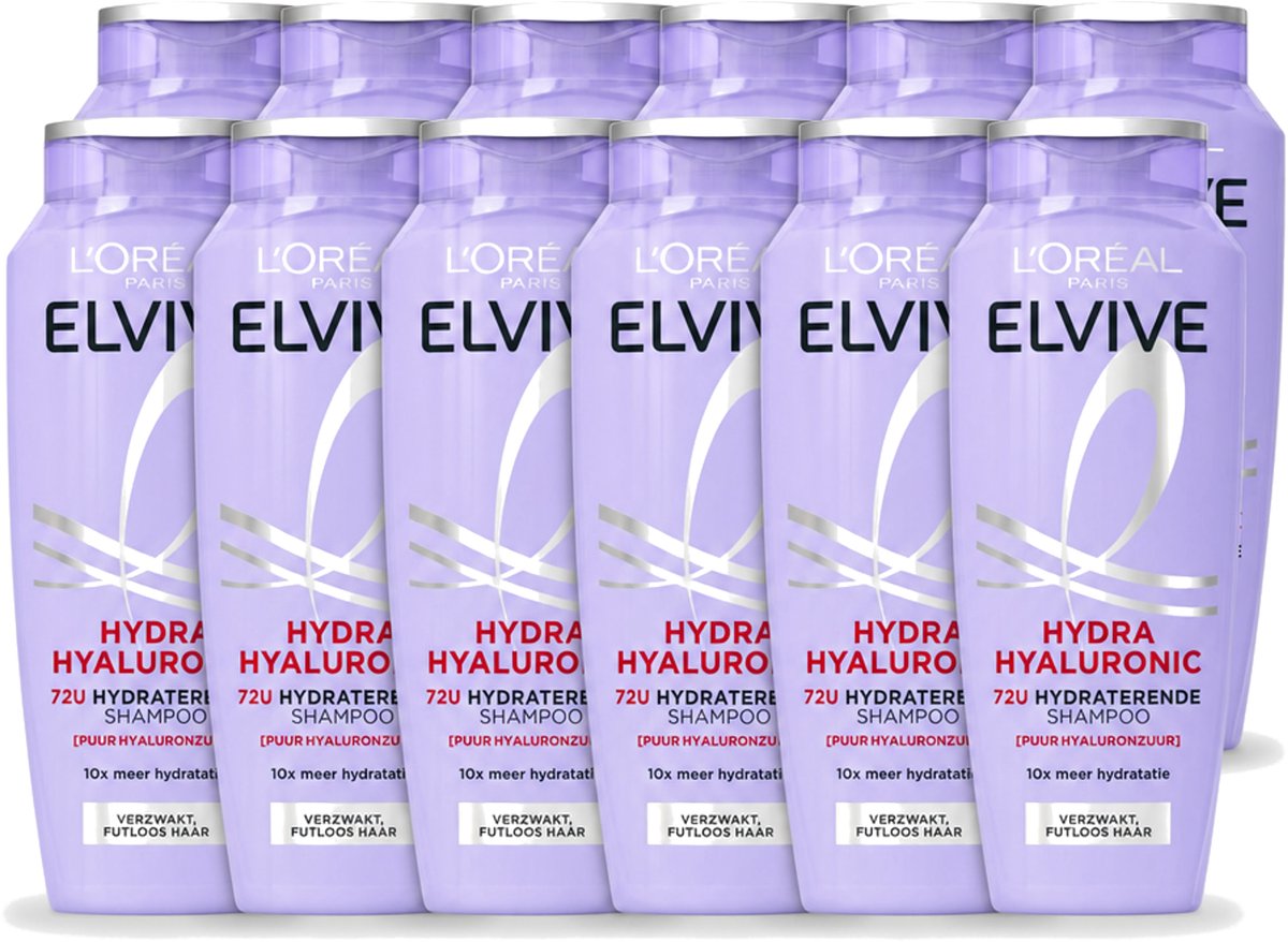 12 x L’Oréal Paris Elvive – Shampoo – Hydra Hyaluronic – Hydraterend – 250 ml - Voordeelverpakking - 12 stuks
