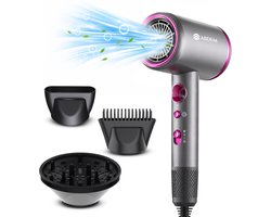 Abdem® Professionele Föhn met Diffuser & Opzetstukken Paars/Grijs - 2000W - Ionische Technologie – 3 Warmtestanden & 3 Snelheden – Sneldrogend & Anti-Pluis