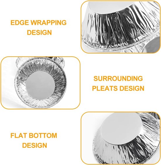 Set van 200 stuks aluminium Pasteis de Nata tartelette vormpjes, 7x2,5x4cm Pastel de Nata vormpjes, ei-taartvorm aluminium bakvormen, voor taarten, individuele cakes, vlaai — afbeelding 3