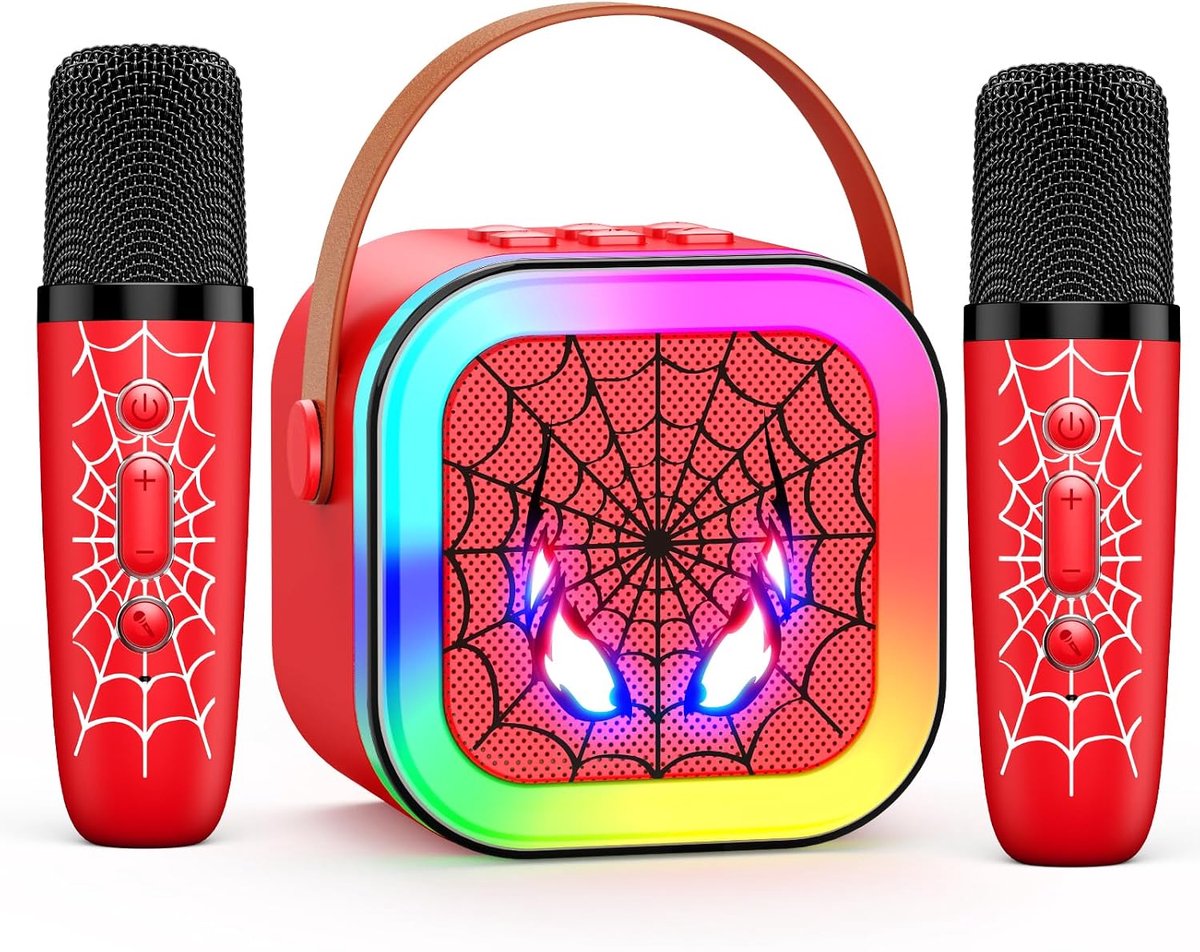 Karaoke-Machine Met 2 Bluetooth-Microfoons, Speelgoed, Cadeau Voor Jongens, Speelgoed Tot 12 Jaar, Microfoon Kinderen, Paascadeaus Voor Kinderen (Rood)