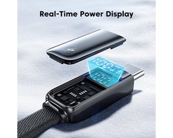 Toocki 4-in-1 USB Kabel met Digitaal Display - 100W PD Fast Charge - Gevlochten Nylon Oplaadkabel - Geschikt voor MacBook, iPhone, iPad en Android - 1.2 Meter - Zwart