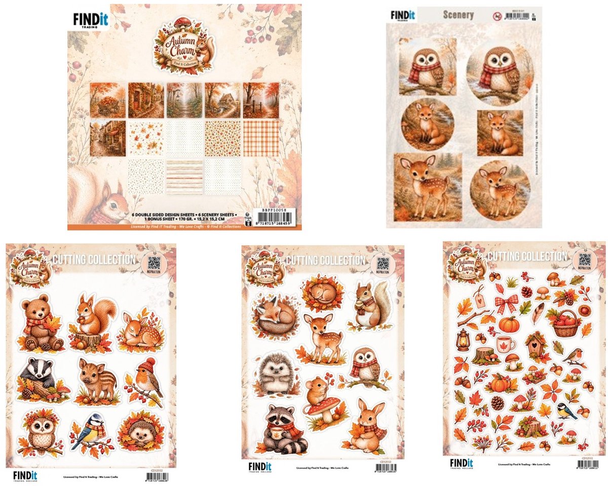 Find It Collection - Cutting Collection - Autumn Charm - 3D knipvellen + Paperpack + 1x Uitdrukvel - Autumn Charm - 15.2 x 15.2 cm - Gratis verzonden - Autumn Charm 1