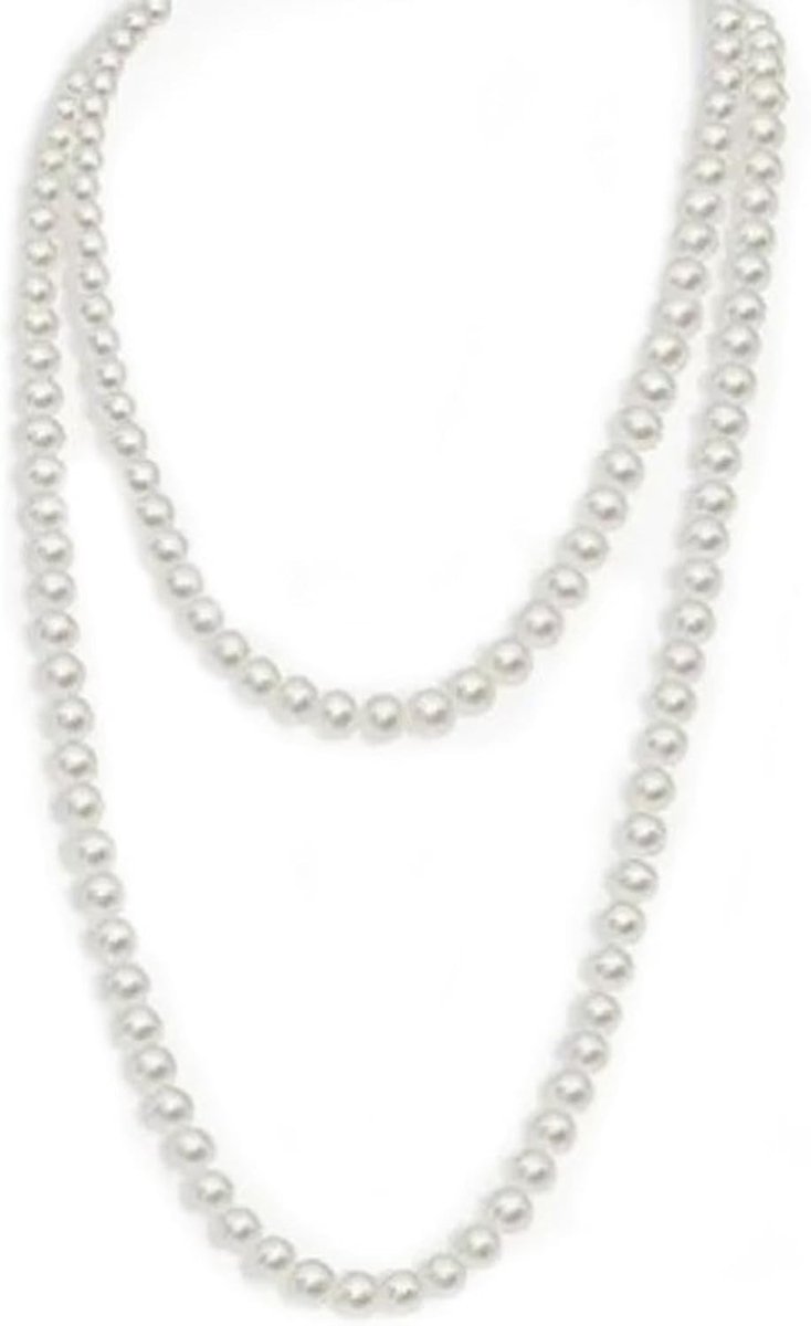 Elegante Lange Witte Parelketting voor Dames en Heren, Modeaccessoire, Kostuumdecoratie, Perfect voor Feestjes en Speciale Gelegenheden