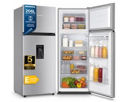 Heinner HF-HS205SWDE++ Koel-vriescombinatie met Waterdispenser – 206 L – LED-verlichting – Omkeerbare Deur – Zilver – 5 Jaar Garantie