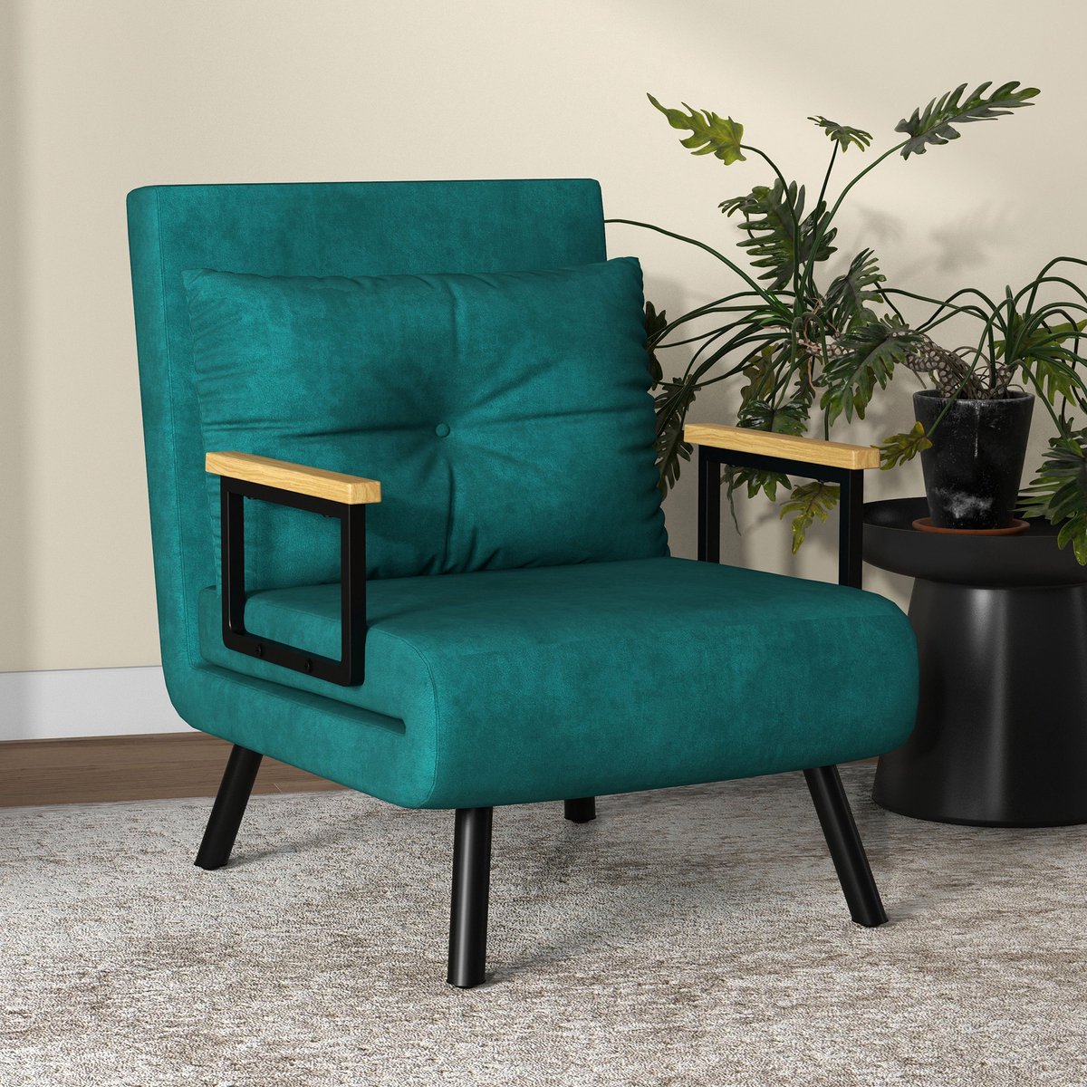 ECTEATOY® 3-in-1 Slaapbank - met Verstelbare Rugleuning - Logeerbed - Fluweellook Stof - Inclusief Kussen - Groen 63x73x81 cm