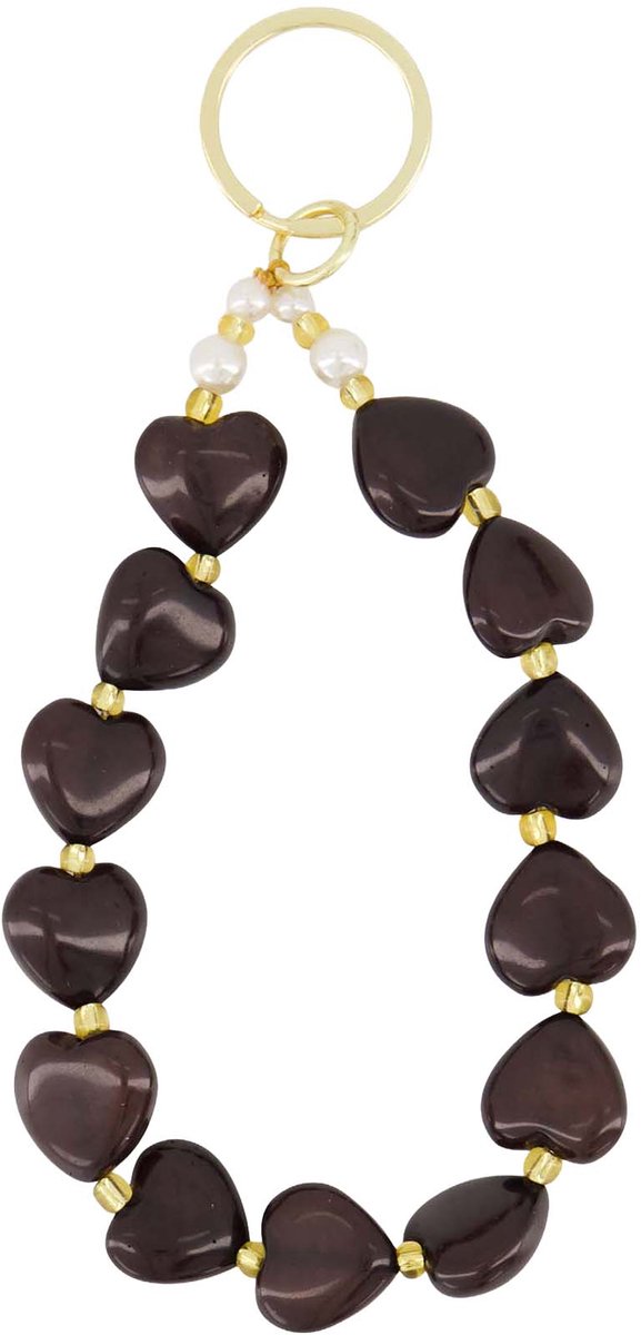 Zusss Keychain With Hearts And Pearls Resin / Metaal Dark Choco