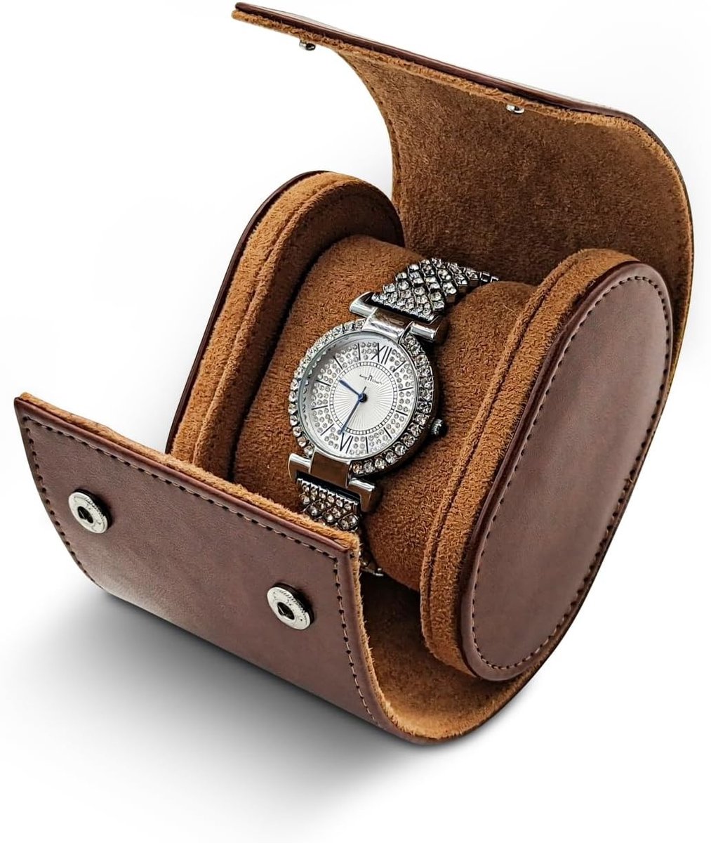 Elegante Horloge Box van PU Leer, Enkele Horloge Display, Draagbare Opbergdoos voor Reizen met Verwijderbare Kussen en Bruine Afwerking