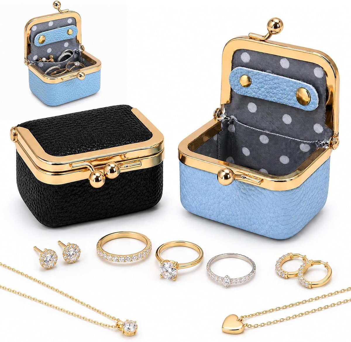 Mini-juwelenkistjes - 2 stuks - PU-leer - Draagbare opslag voor sieraden - ShopVlot
