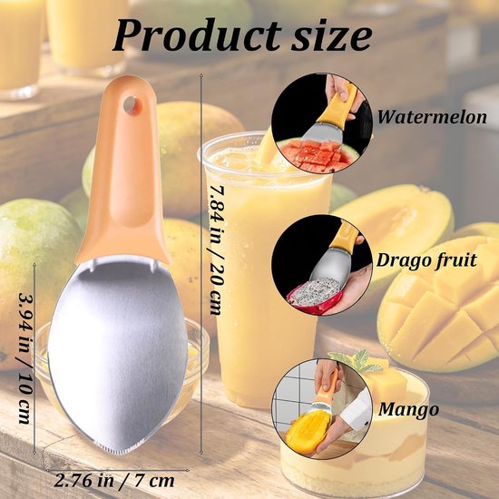 Mango Snijder Set van 2 Stuks, RVS, Antislip Handvat, 3-in-1 Fruit Snijder voor Perfecte Mango's en Andere Vruchten — afbeelding 5