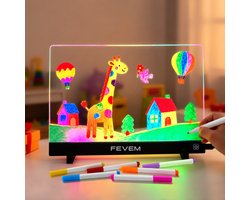 FEVEM LED Tekenbord voor Kinderen – Lichtgevend Herbruikbaar Tekenbord met 7 Neon Stiften – Creatief Cadeau voor Jongens en Meisjes vanaf 3 Jaar