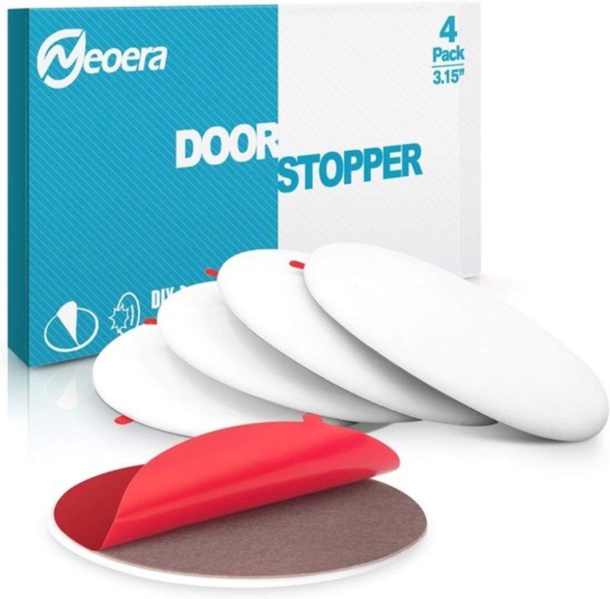 Ronde Zachte Rubber Deurstopper met 3M Zelfklevend Wandschild - 4 Stuks