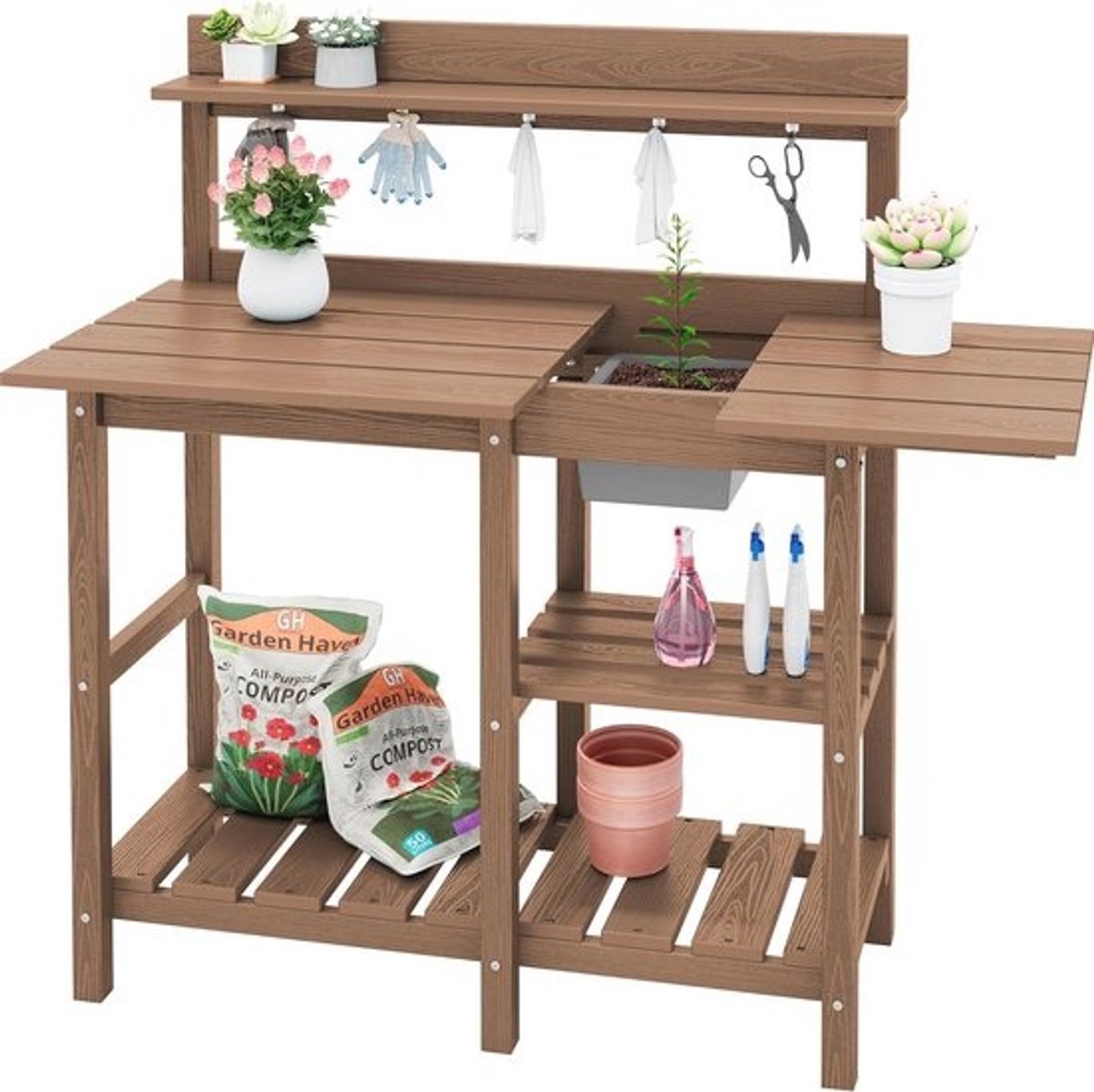 Buitenpotbank met Verwijderbare Gootsteen - Rotbestendige HDPE Pottafel voor Tuinieren