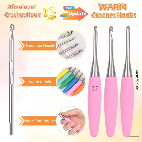 Ergonomische Haaknaalden van 5mm met Beukenhouten Handvatten, Ideaal voor Beginners en Perfect voor Het Haken van Mutsen en Creatieve Projecten — afbeelding 2