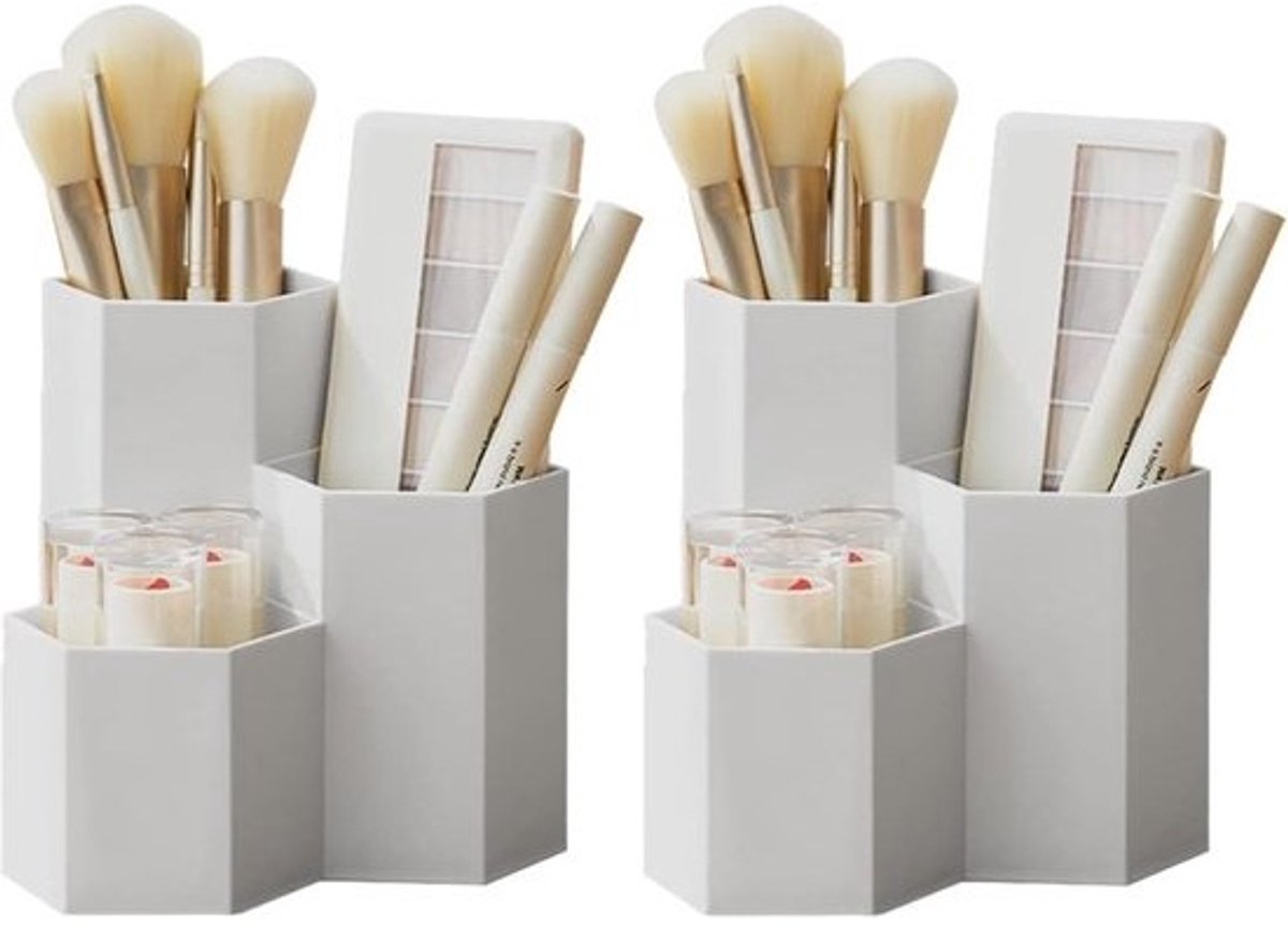 Zeshoekige make-upkwastenhouder, 2 stuks, cosmetica-organizer, multifunctioneel potlood, afstandsbediening, opbergkist voor ijdelheidstafel, kantoor, woonkamer, schrijfwaren opslag