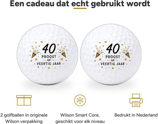 Golfballen 40 Jaar - Verjaardag Golf Cadeau - 2 stuks - Wilson - Golfbal met Opdruk van Wilson — afbeelding 3