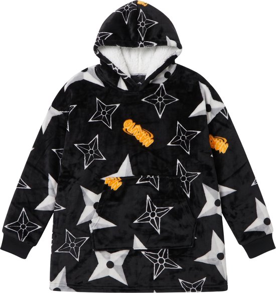 Zwarte hoodie met witte sterren en oranje Naruto-logo. Gevoerd met witte fleece.