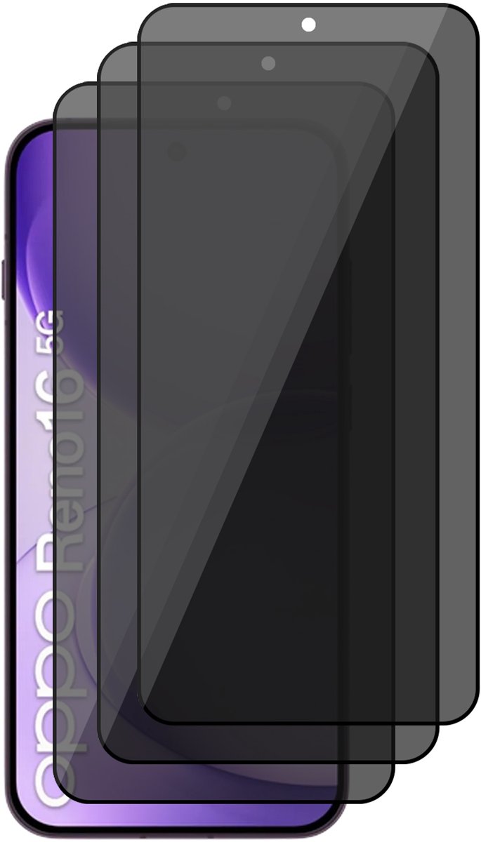 Privacy Screenprotector geschikt voor Oppo Reno 16 / 16 Pro 5G – 3 Stuks – Full Cover Gehard Glas – Anti Inkijk – Privacy Filter