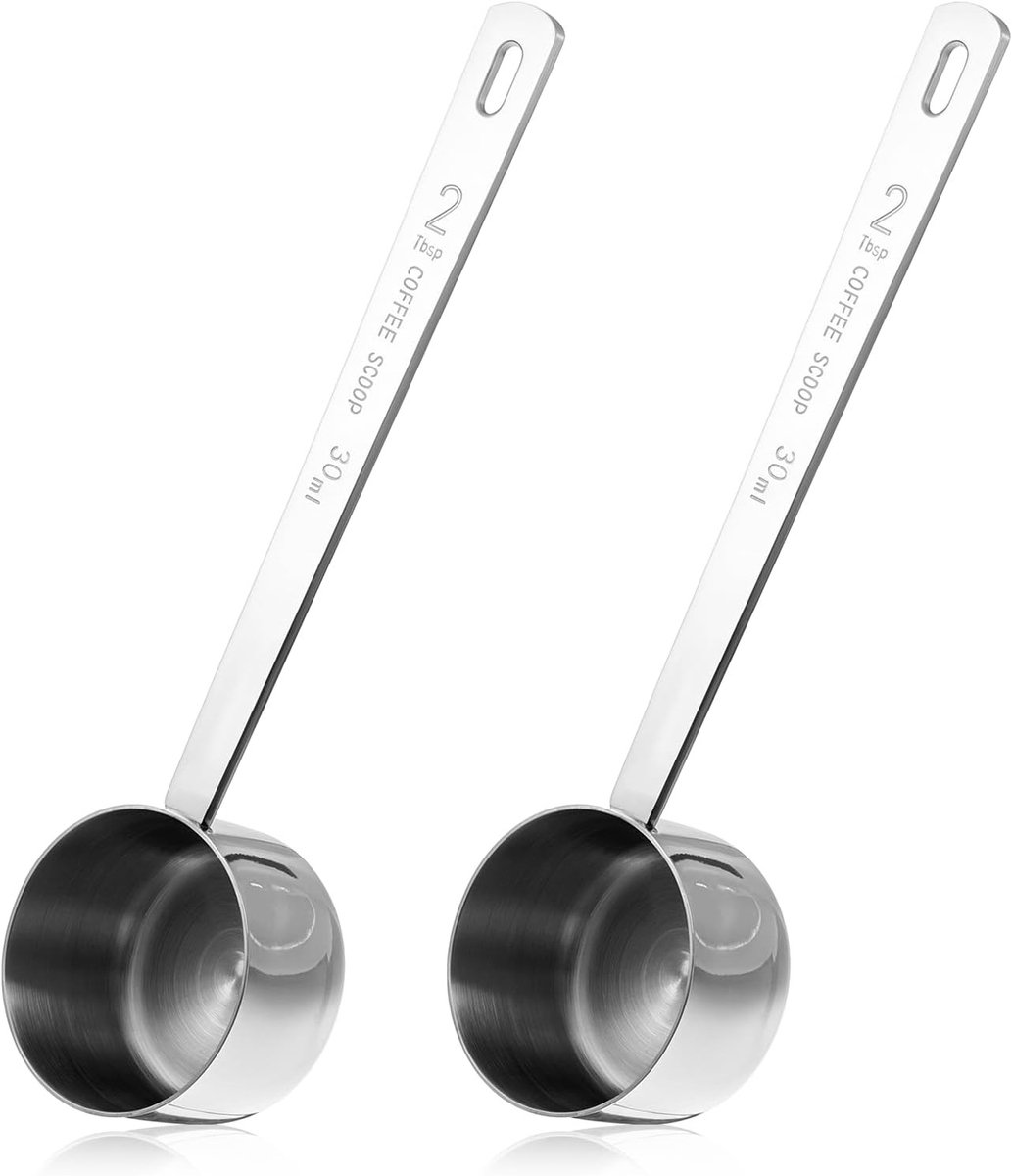 Set van 2 RVS Koffielepels met Lange Handgreep voor Nauwkeurige Porties van Koffie, Thee en Specerijen - 30ml Maat
