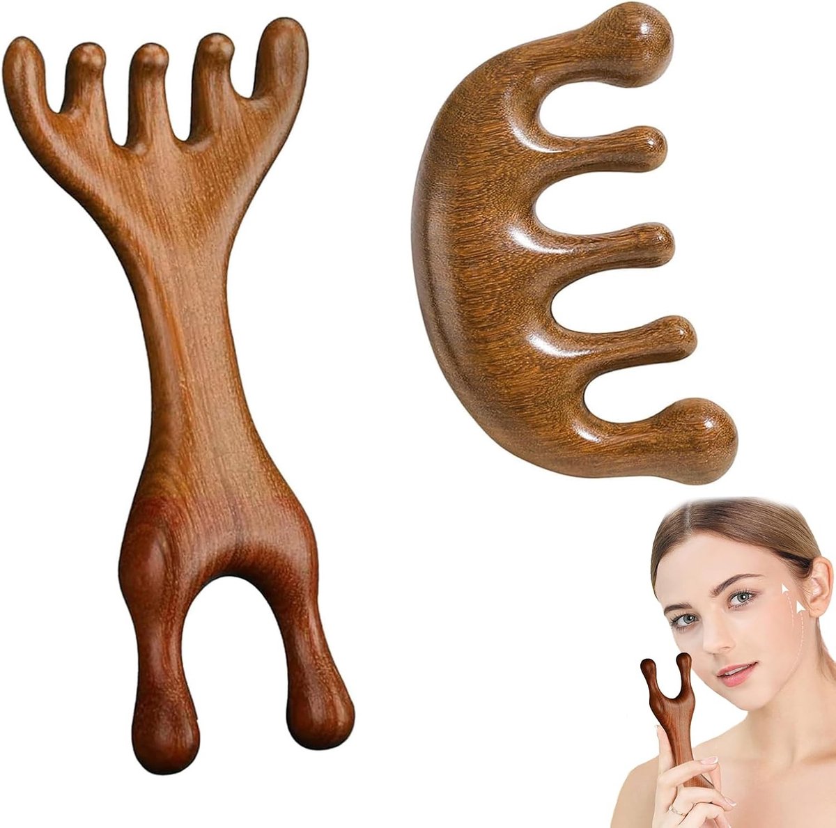 Set van 2 Houten Hoofdmassage Borstels voor Ontspanning, Bloedcirculatie en Scalp Verzorging, Ideaal voor Thuis of Onderweg