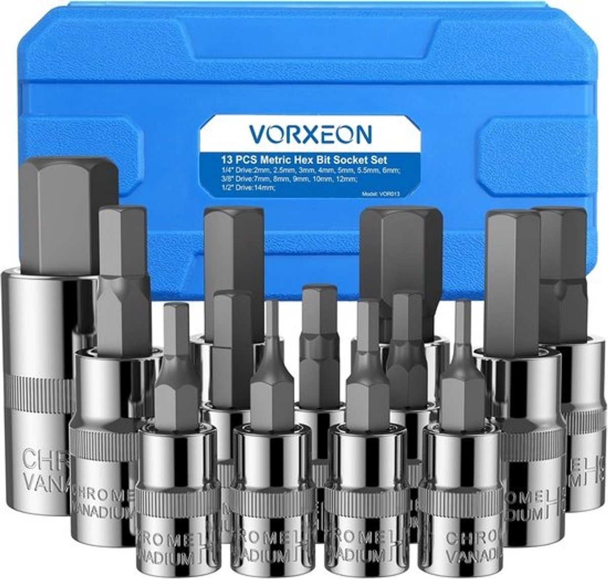 Inbussleutel Set Metrisch 2MM-14MM - Hex Bit Socket Set voor Auto Werk en Reparaties - 50BV30 CR-V en S2 Gelegeerd Staal met Opbergkoffer