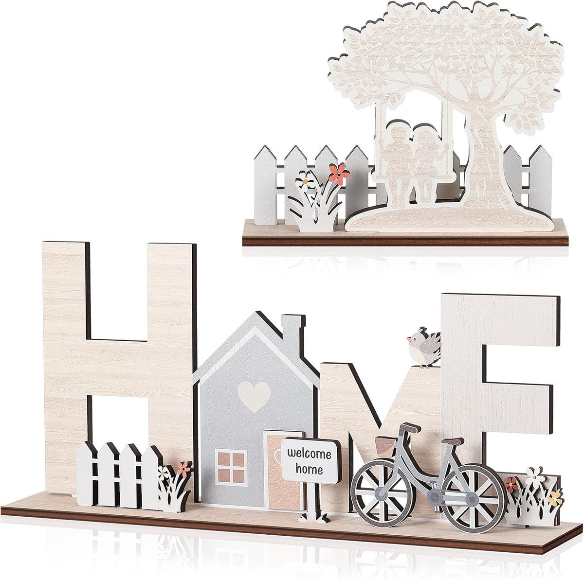2 Stuks Woondecoratie Houten Standaard "HOME" Bord Voor Vrijstaand Gebruik Kerstboomstandaard Decoratie Voor Woonkamer Vensterbank Gang Slaapkamer Nieuwbouw Kerstmis Bruid en Bruidegom