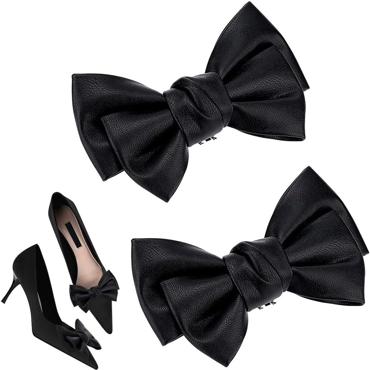 Schoenclips met strik, Leer