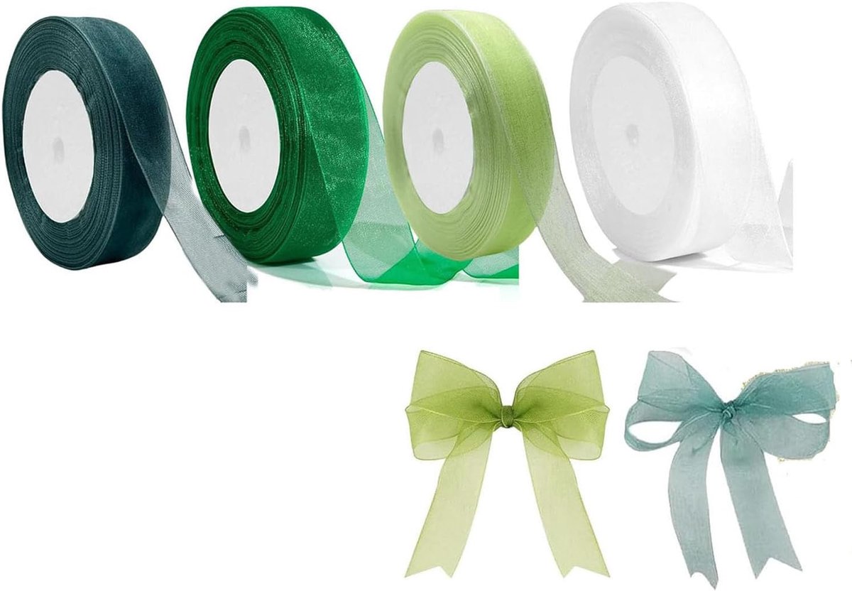 4 rollen organzalint, 20 mm breed, voor geschenkverpakkingen, bruiloftsdecoratie, doe-het-zelf, lint voor het maken van strikken en knutselen
